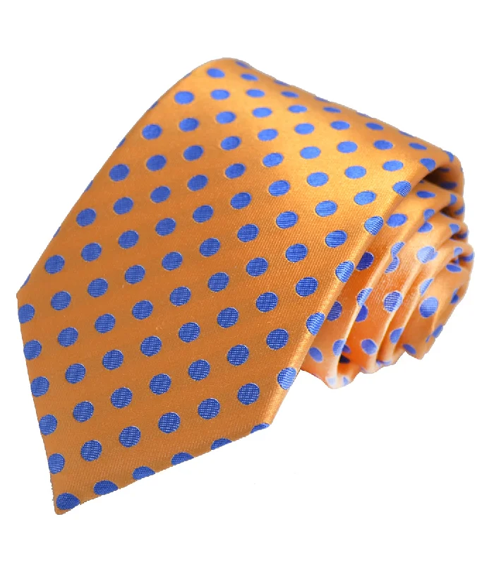 Orange and Blue Polka Dot Silk Tie and Pocket Square