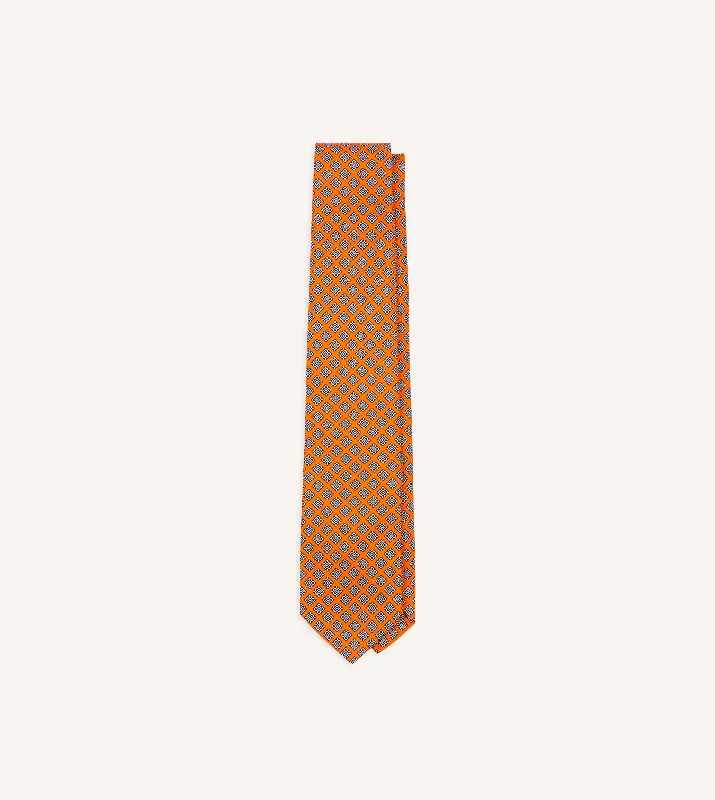 Orange Square Medallion Self-Tipped Silk Tie