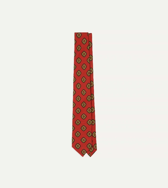 Orange Tile Print 36oz Madder Silk Self Tipped Tie