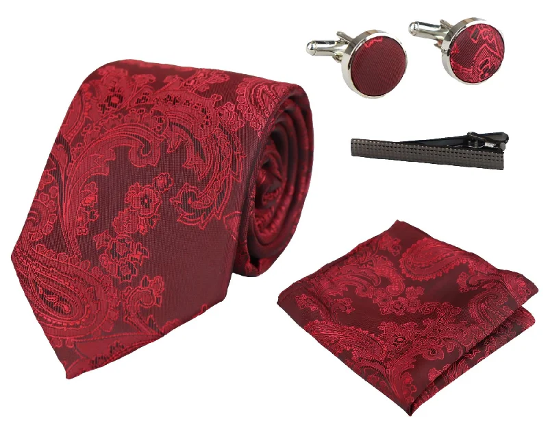 Paisley Neck Tie Gift Set Pocket Square Cuff Links Tie Floral Satin