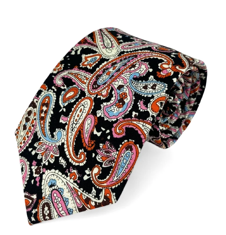 Pink and Black Artisan Paisley Cotton Tie