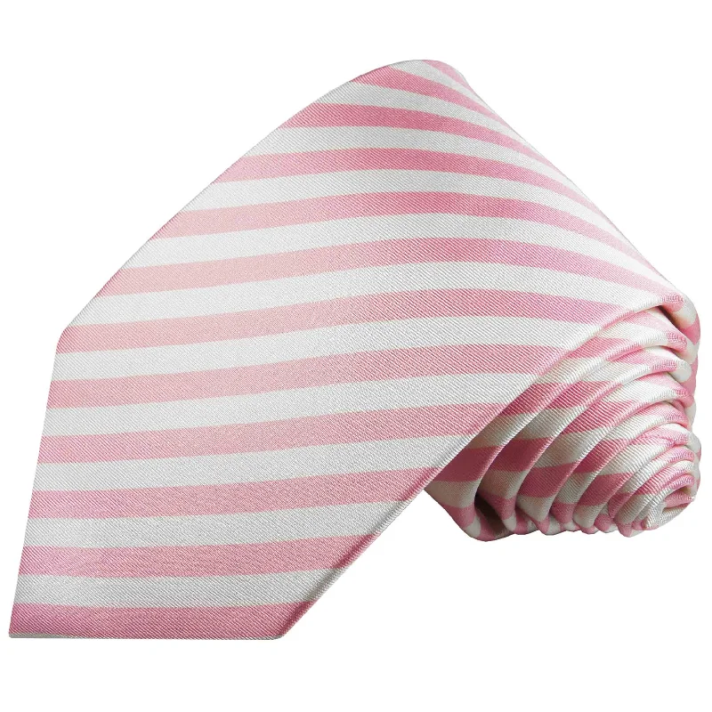 Pink and Cream Silk Tie, Pocket Square and Cufflinks Set