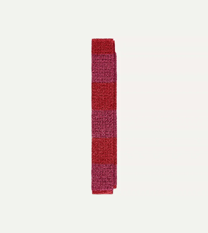 Pink and Red Block Stripe Knitted Silk Tie