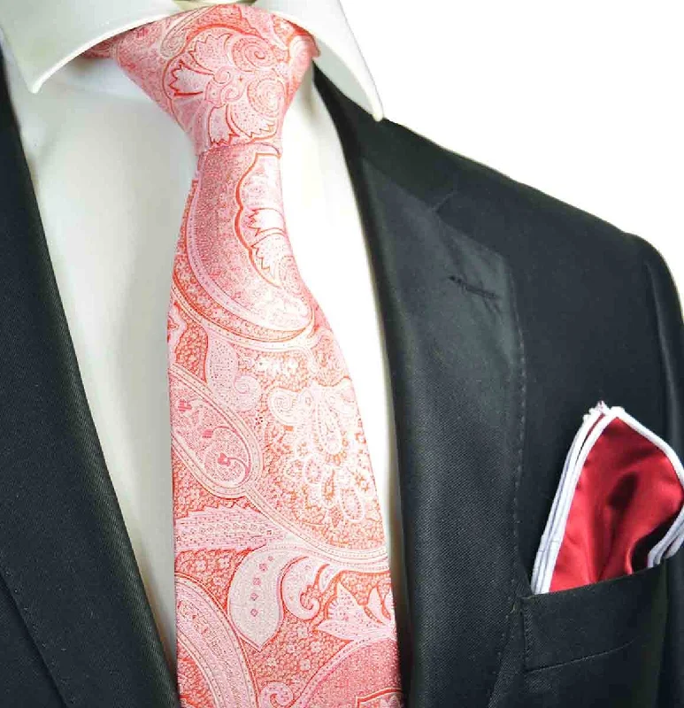 Pink and Red Paisley Men's Tie and Pocket Square