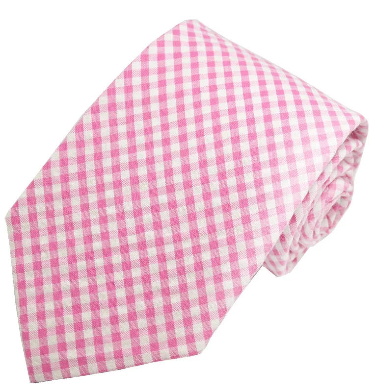 Pink and White Gingham Cotton Tie