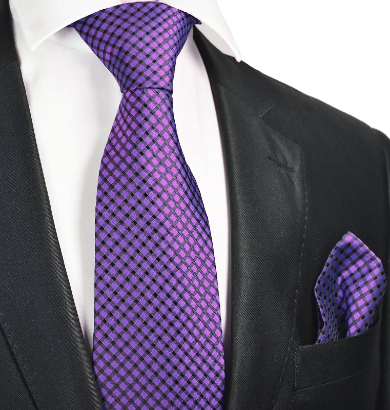 Purple Plaid Men's Necktie Set