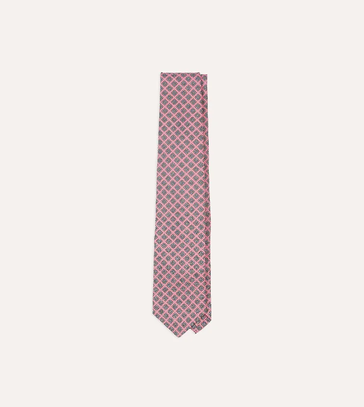 Pink Square Medallion Self-Tipped Silk Tie