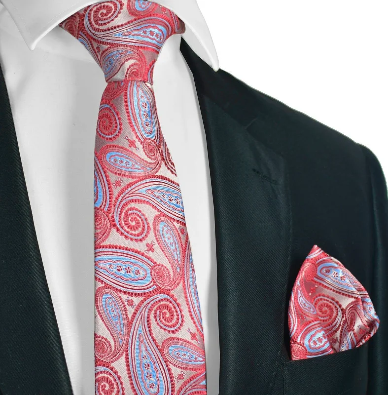 Poinsettia and Blue Paisley Necktie Set