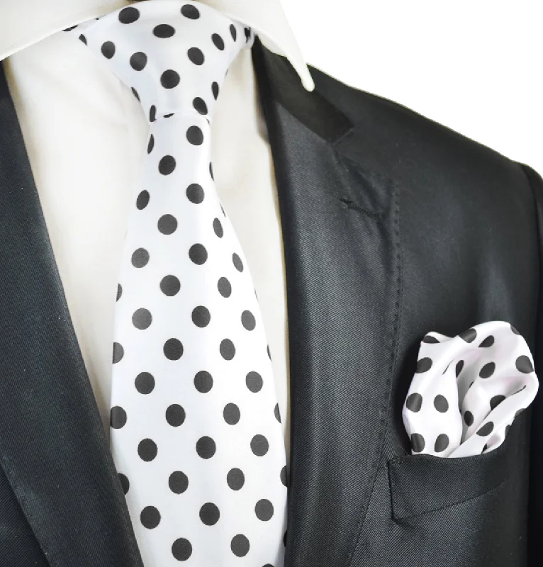 White and Black Polka Dot Tie and Pocket Square