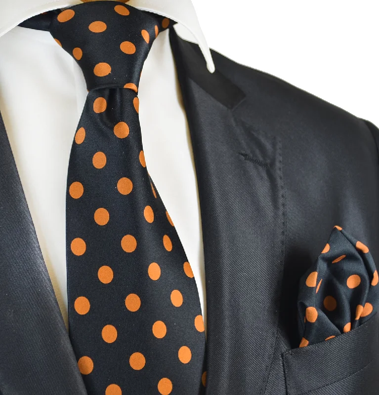 Black and Gold Polka Dot Tie and Pocket Square