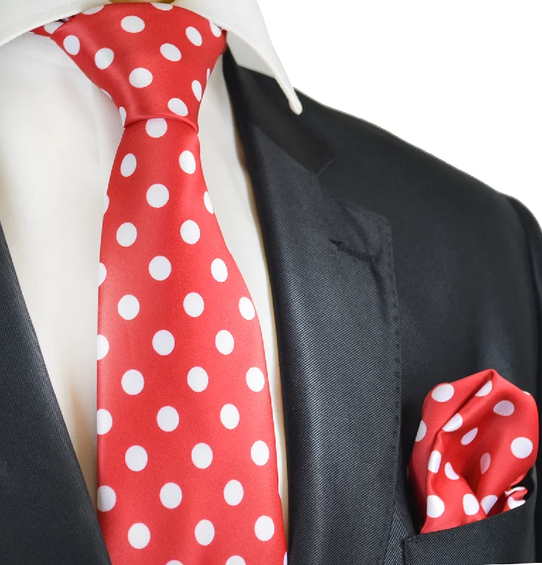 Red and White Polka Dot Tie and Pocket Square