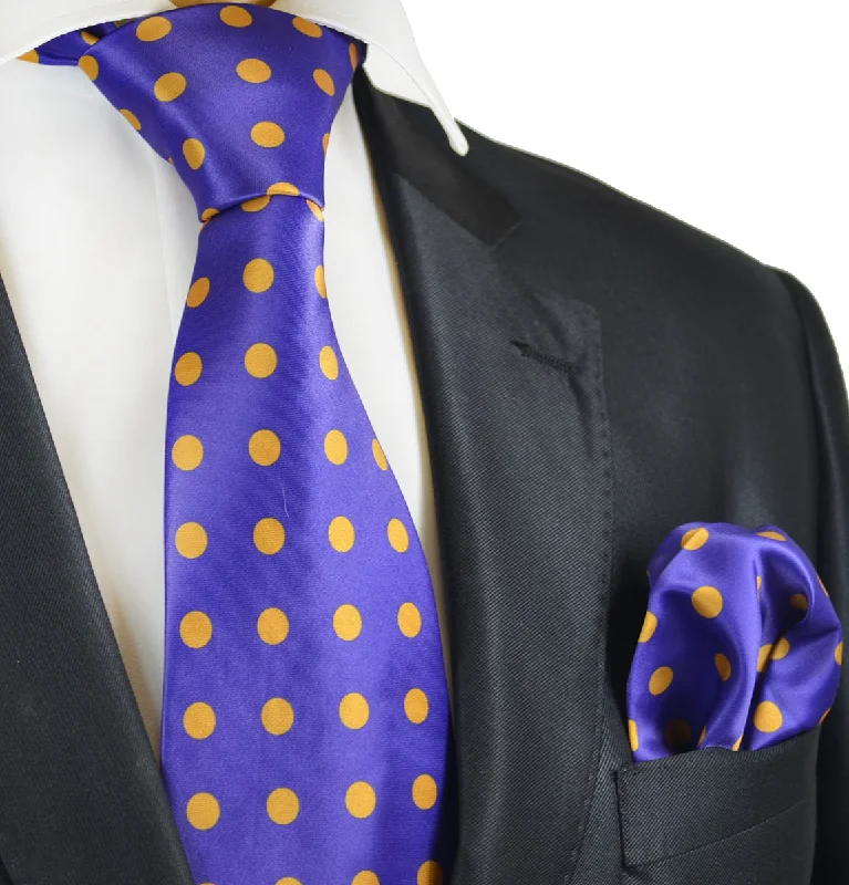 Purple and Gold Polka Dot Tie and Pocket Square