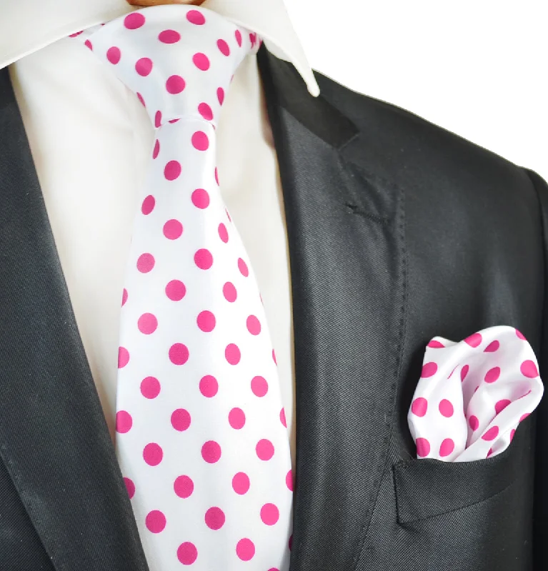 White and Pink Polka Dot Tie and Pocket Square