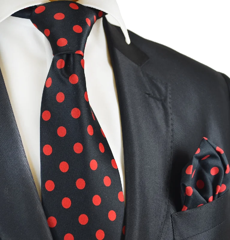 Red and Black Polka Dot Tie and Pocket Square