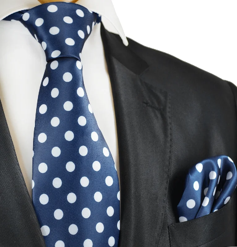 Navy and White Polka Dot Tie and Pocket Square