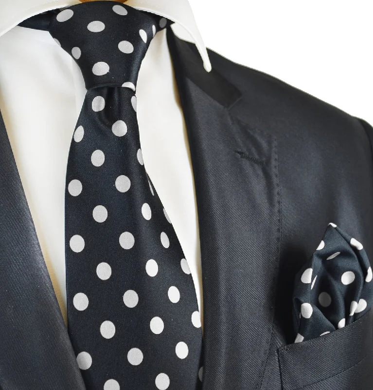 Black and White Polka Dot Tie and Pocket Square