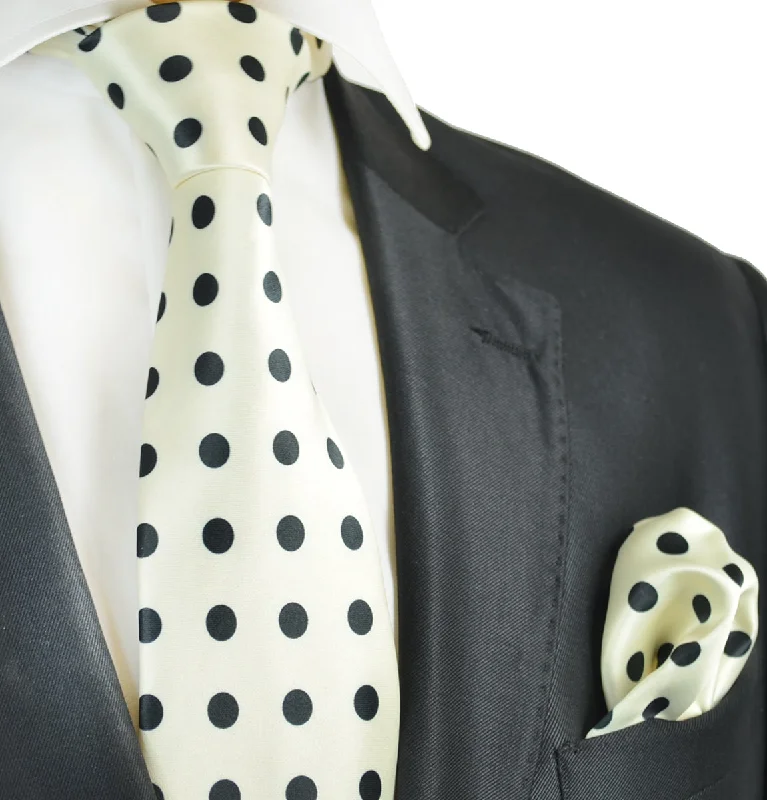 Ivory and Black Polka Dot Tie and Pocket Square