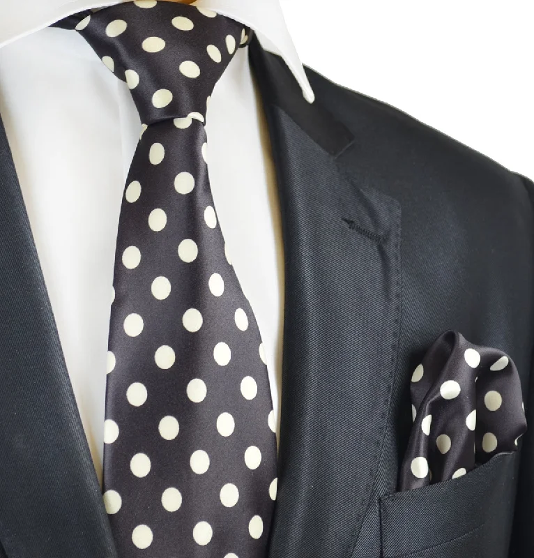 Brown and Ivory Polka Dot Tie and Pocket Square