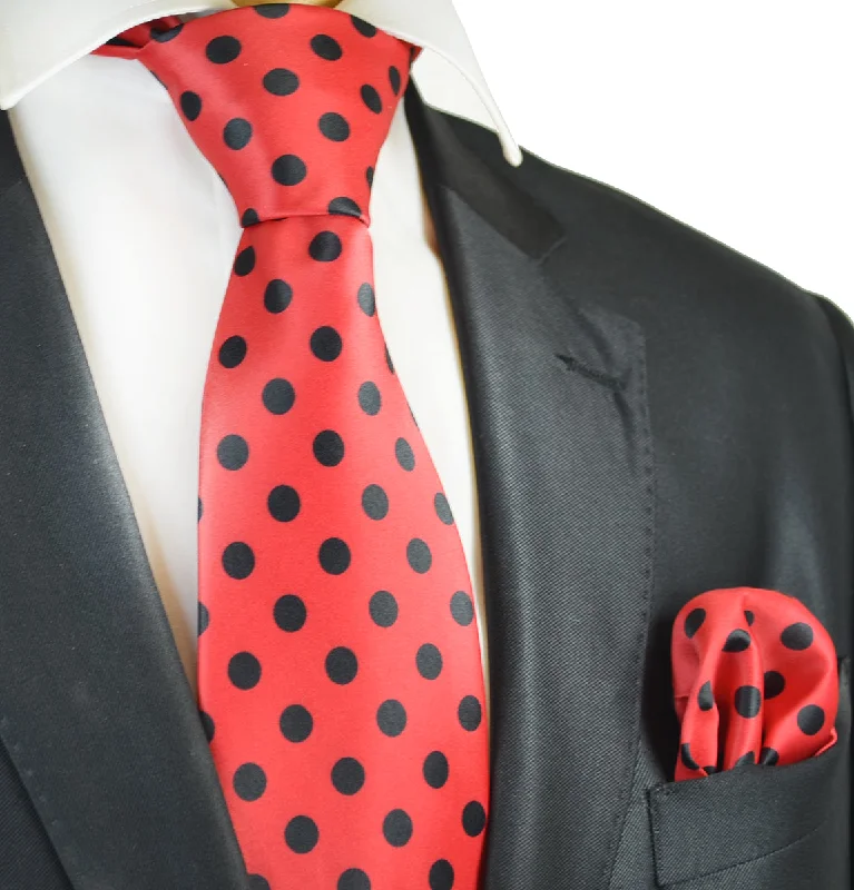 Red and Black Polka Dot Tie and Pocket Square