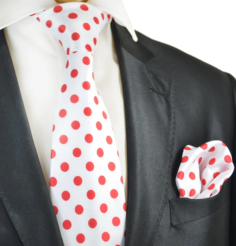 White and Red Polka Dot Tie and Pocket Square