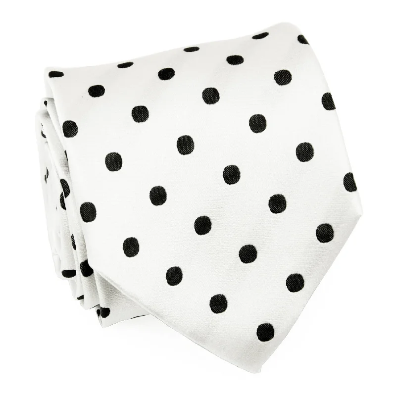 Black and White Polka Dot Modern Cut Silk Tie Set