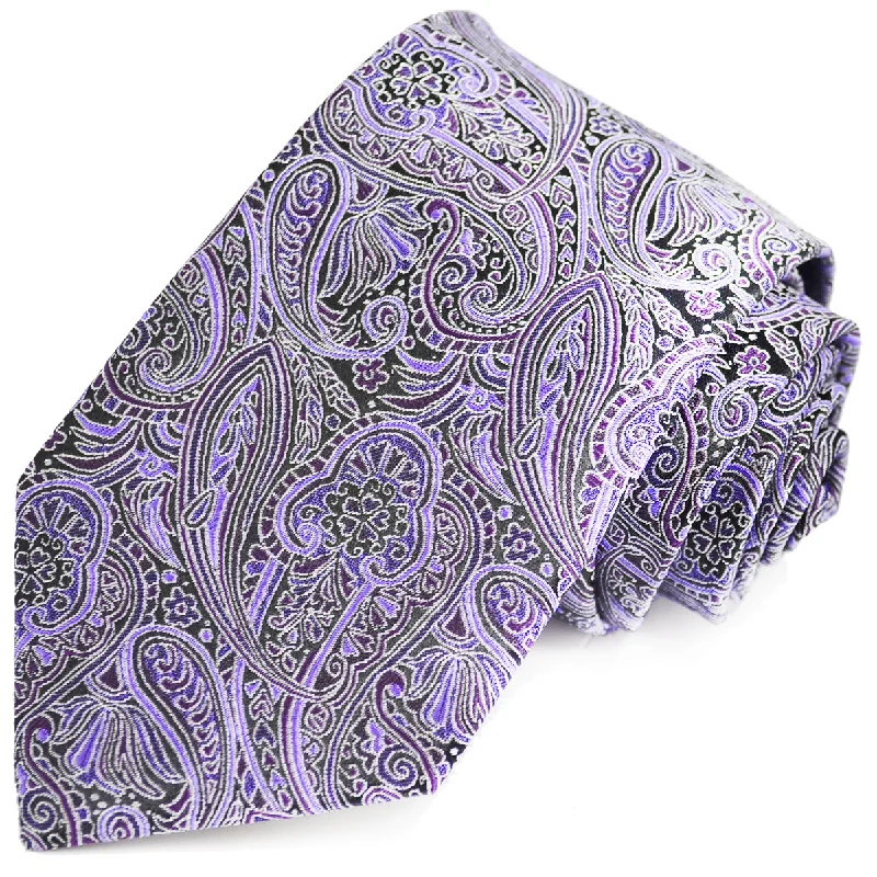 Purple and Black Paisley Silk Necktie by Paul Malone