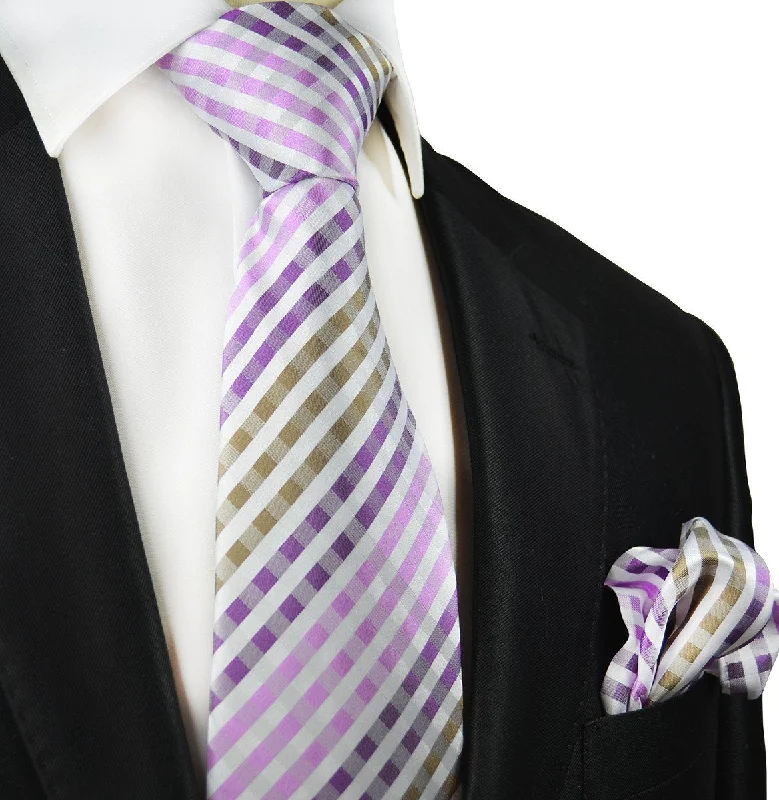 Purple and Brown Silk Tie and Pocket Square