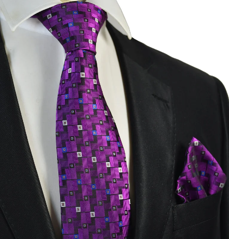 Hot Pink Patterned Tie and Pocket Square