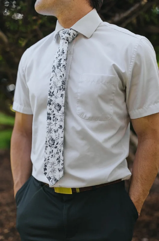 R&B White Tie w/ Navy Flower Tree