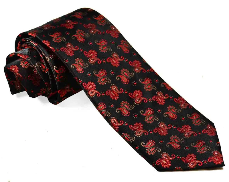 Red and Black Paisley Silk Necktie by Paul Malone