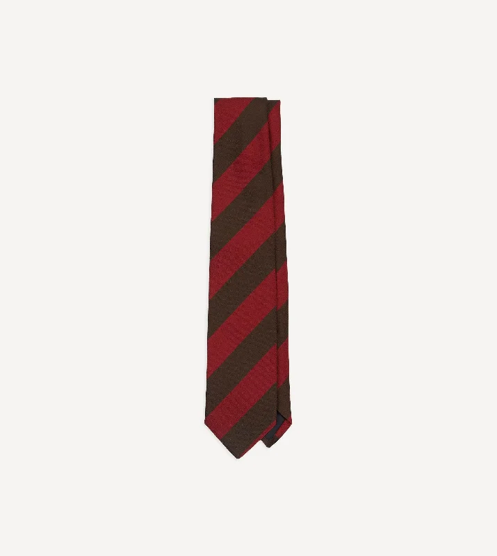 Red and Brown Block Stripe Mogador Silk Tipped Tie