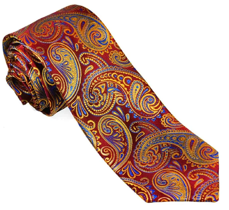 Red and Gold Paisley Silk Tie by Paul Malone