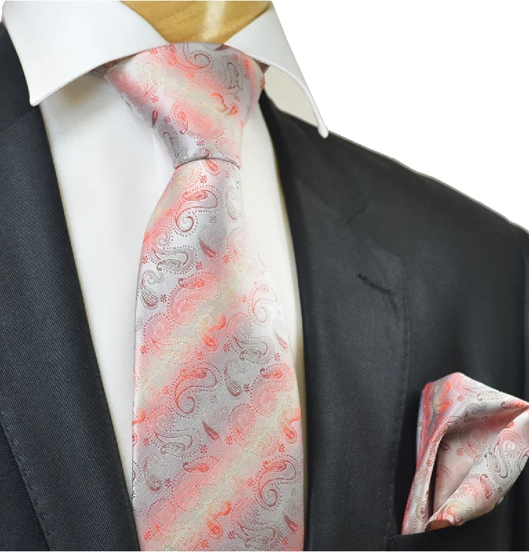 Burnt Sienna Red Paisley Silk Tie and Pocket Square