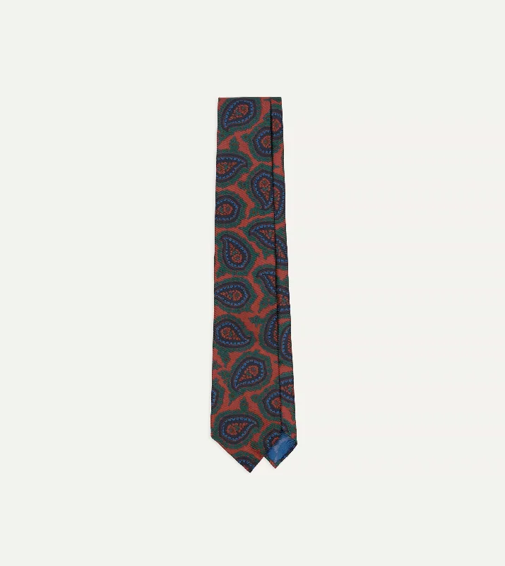 Red Big Paisley Print 40oz Madder Silk Tie