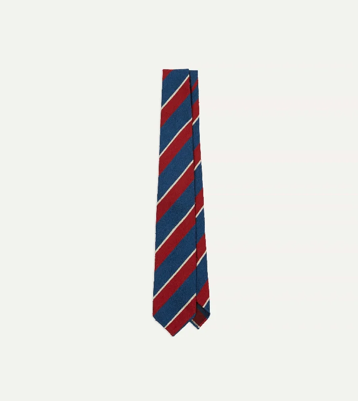 Red, Blue and White Stripe Shantung Silk Tie