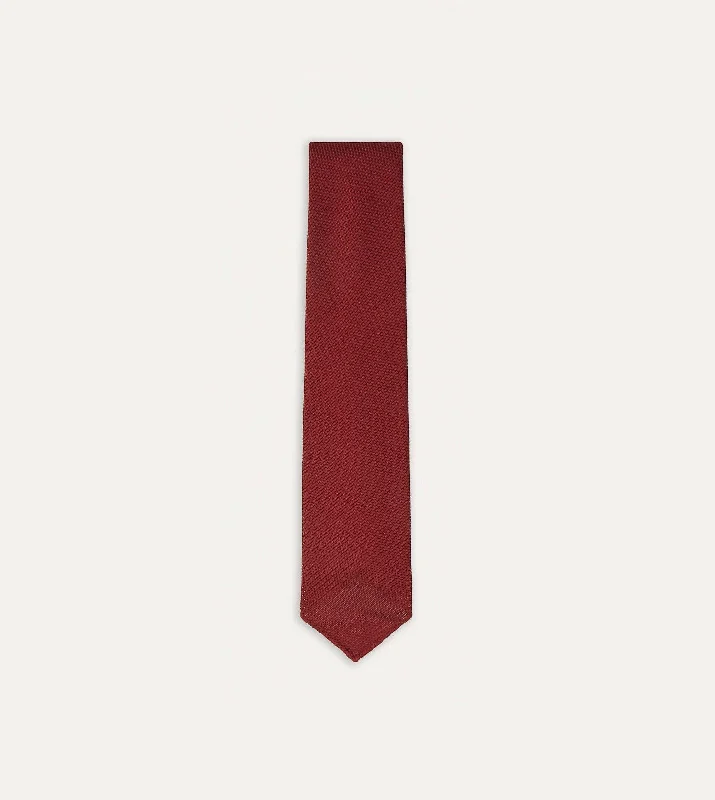 Red Fine Woven Grenadine Silk Hand Rolled Tie