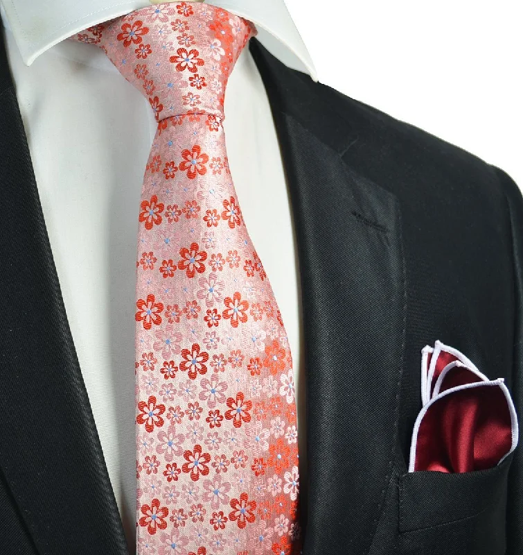 Red Floral Men's Tie and Pocket Square