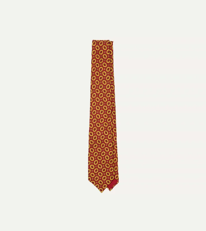 Red Flower Print 40oz Madder Silk Tipped Tie