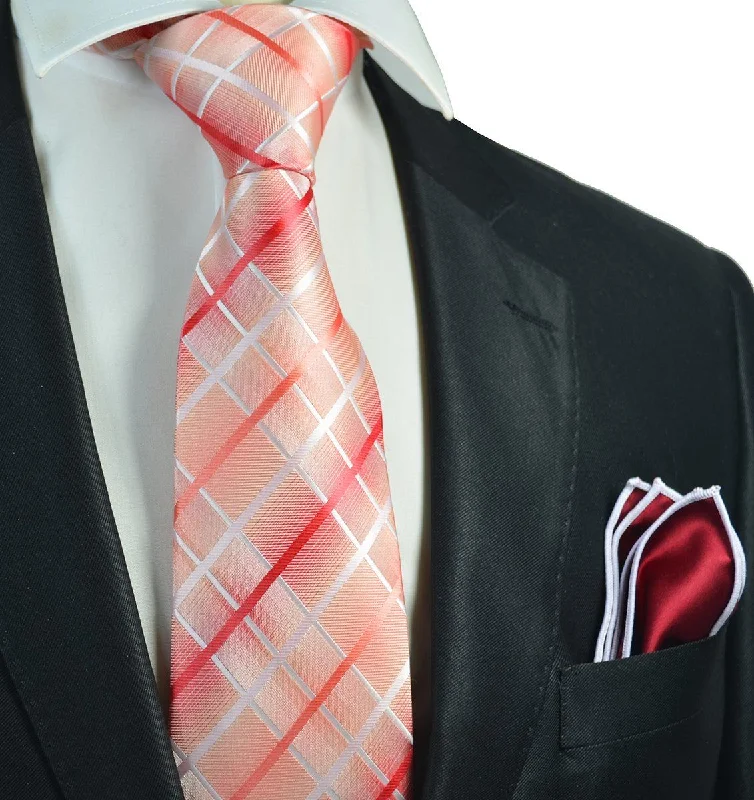 Red Plaid Men's Tie and Pocket Square