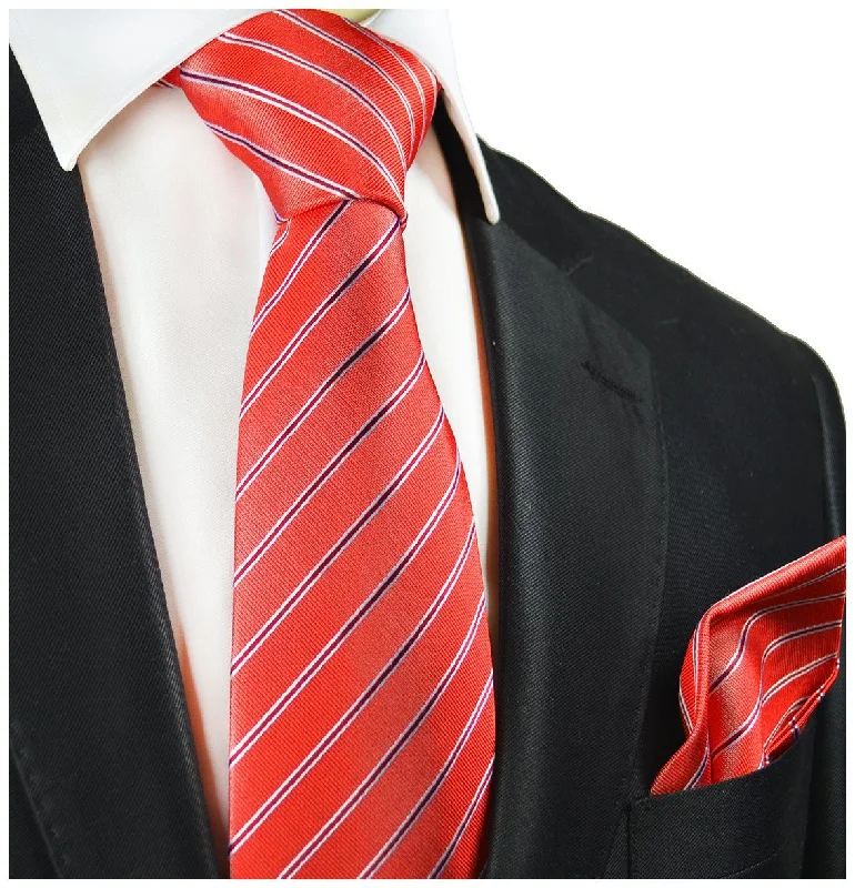 Red Striped Silk Tie and Pocket Square