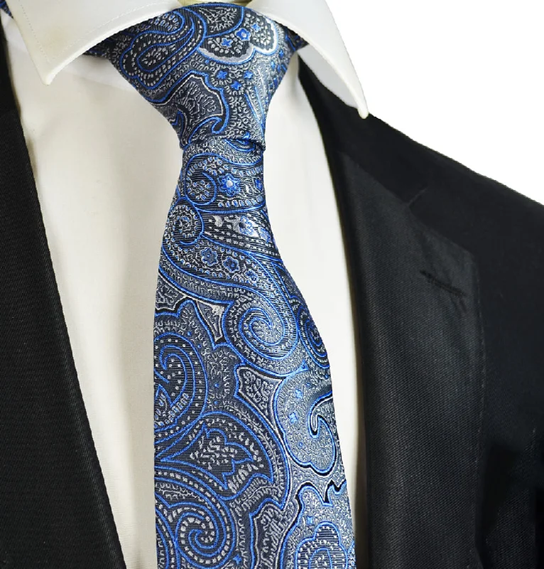 Royal Blue and Grey Paisley Men's Necktie