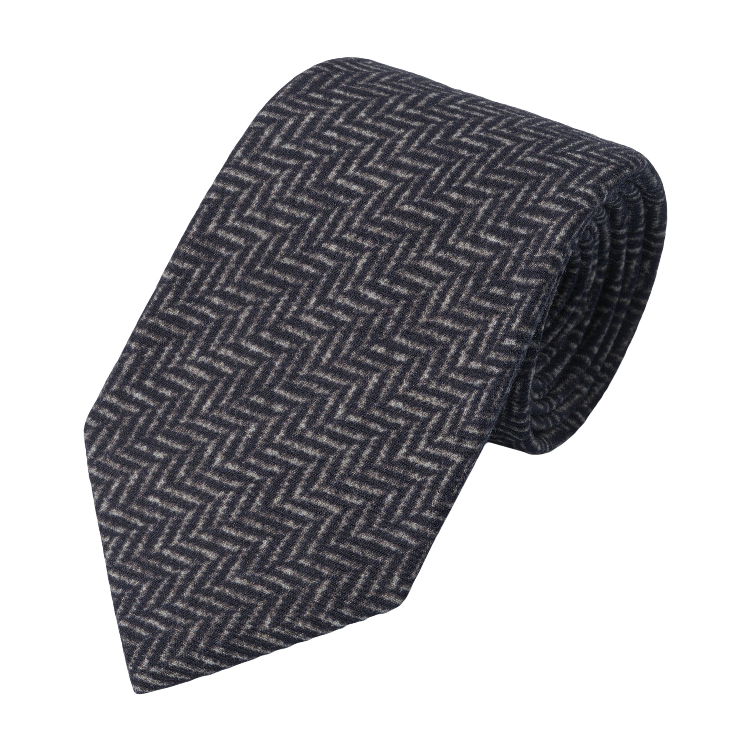 Herringbone Wool Tie in Blue and White