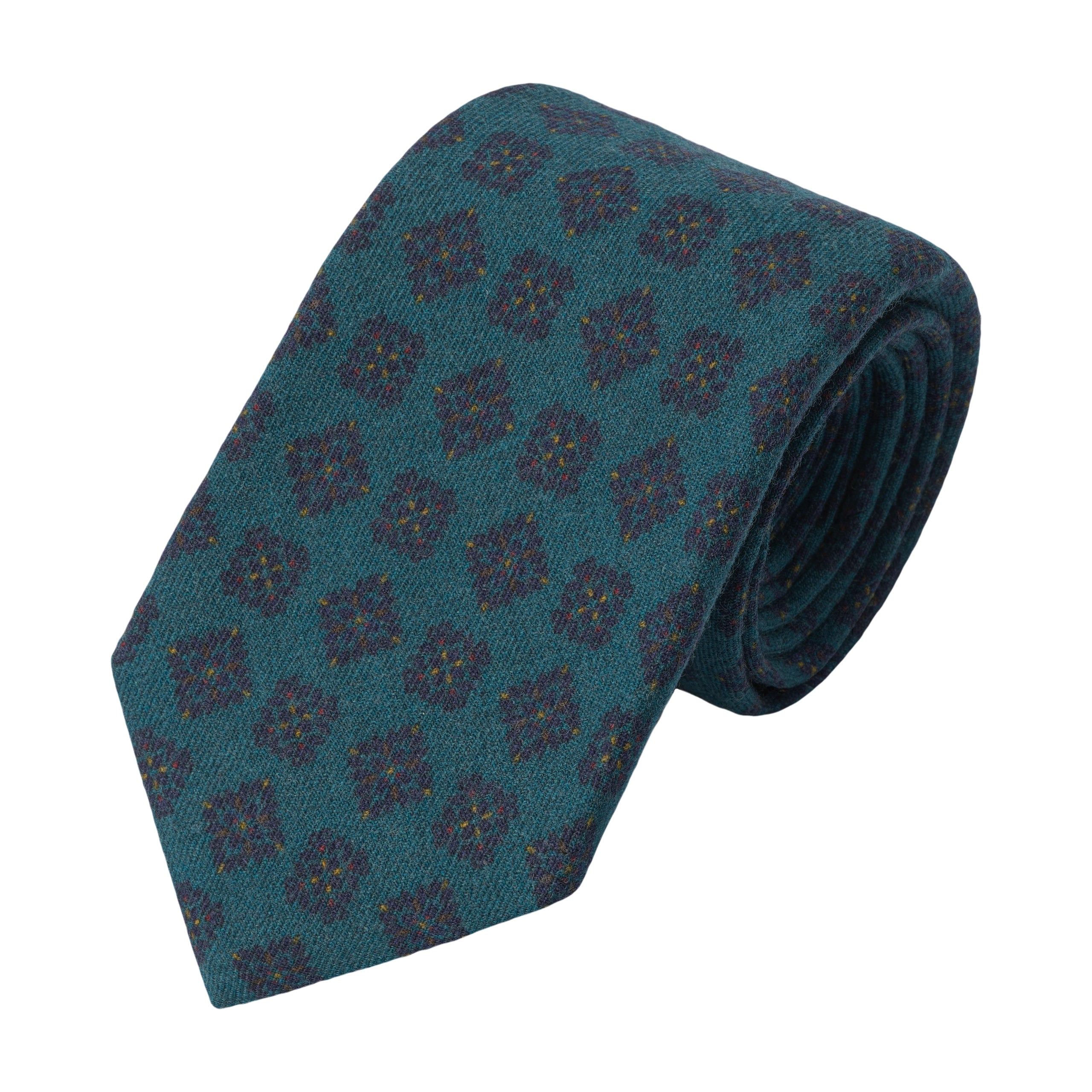 Printed Wool Tie in Malachite Blue