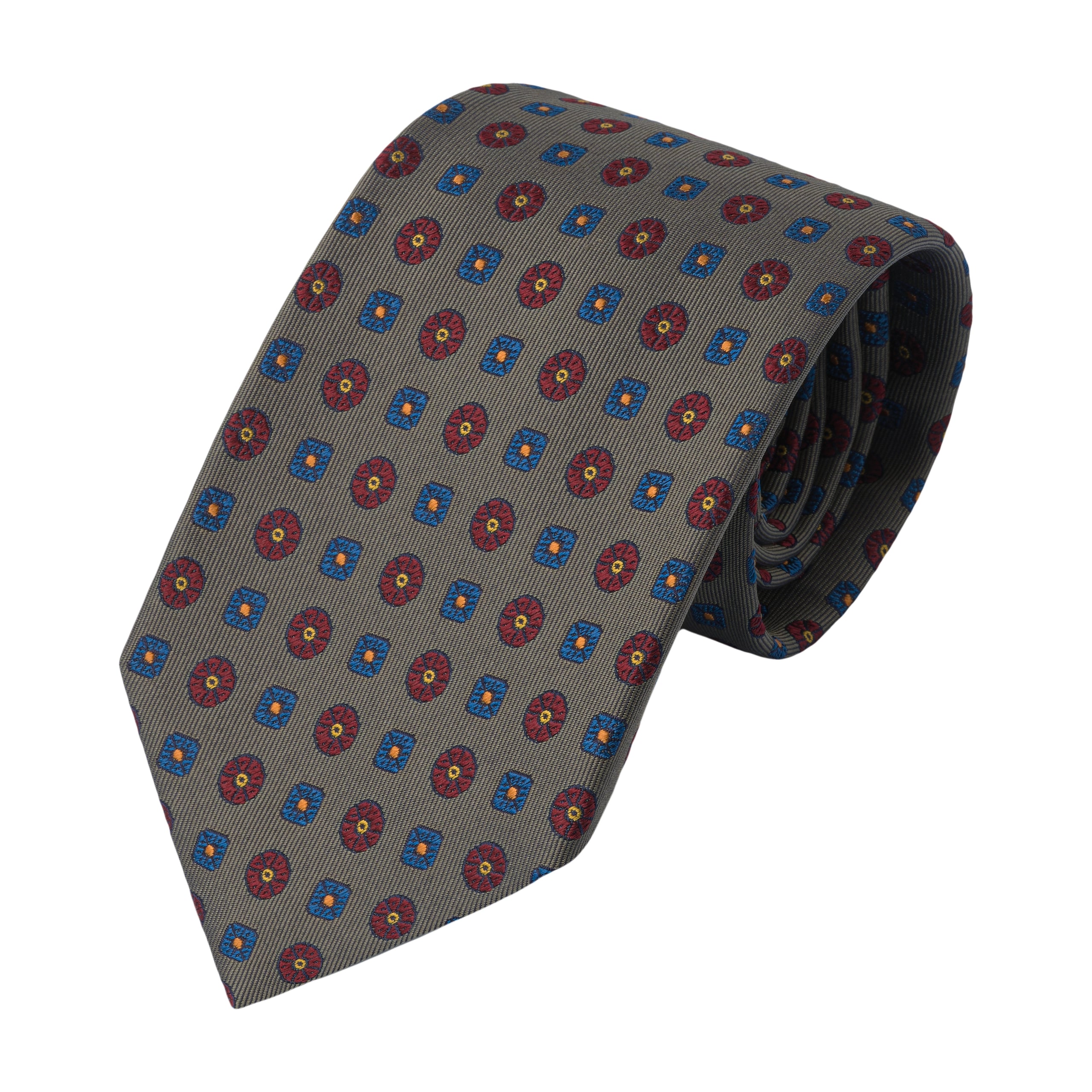 Embroidered Jacquard Silk Tie in Grey with Pattern