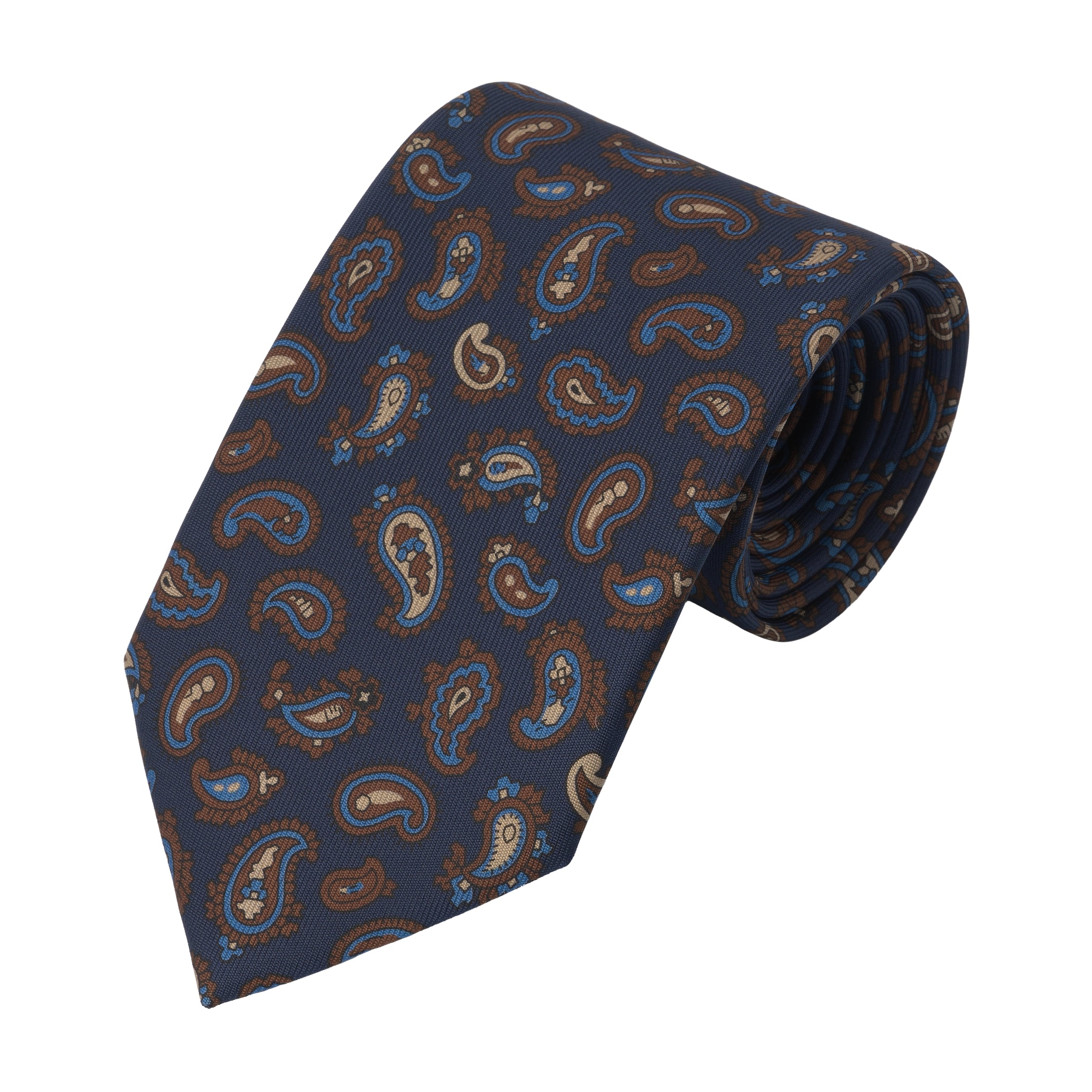 Printed Paisley Silk Tie in Dark Blue