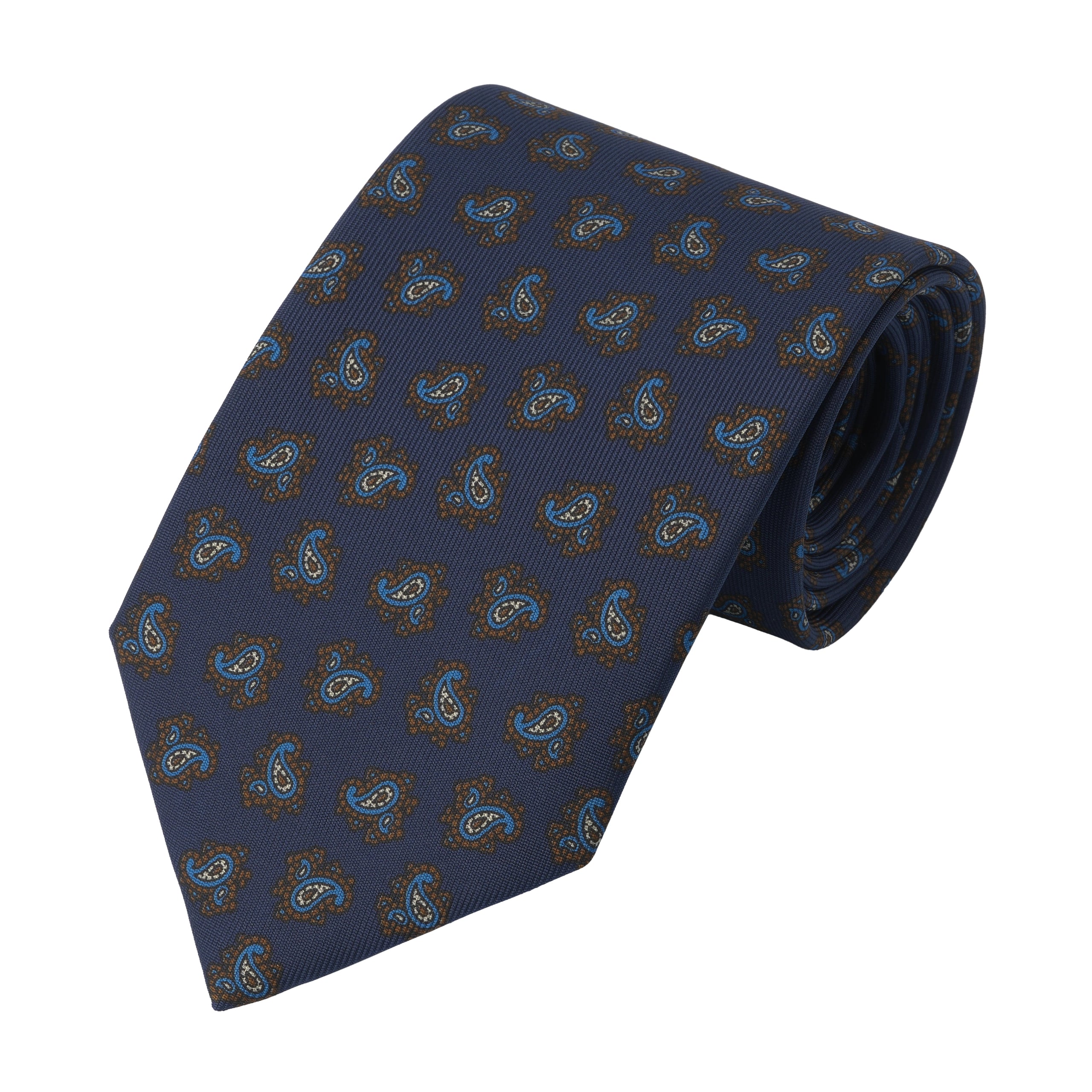 Printed Paisley Silk Tie in Dark Blue