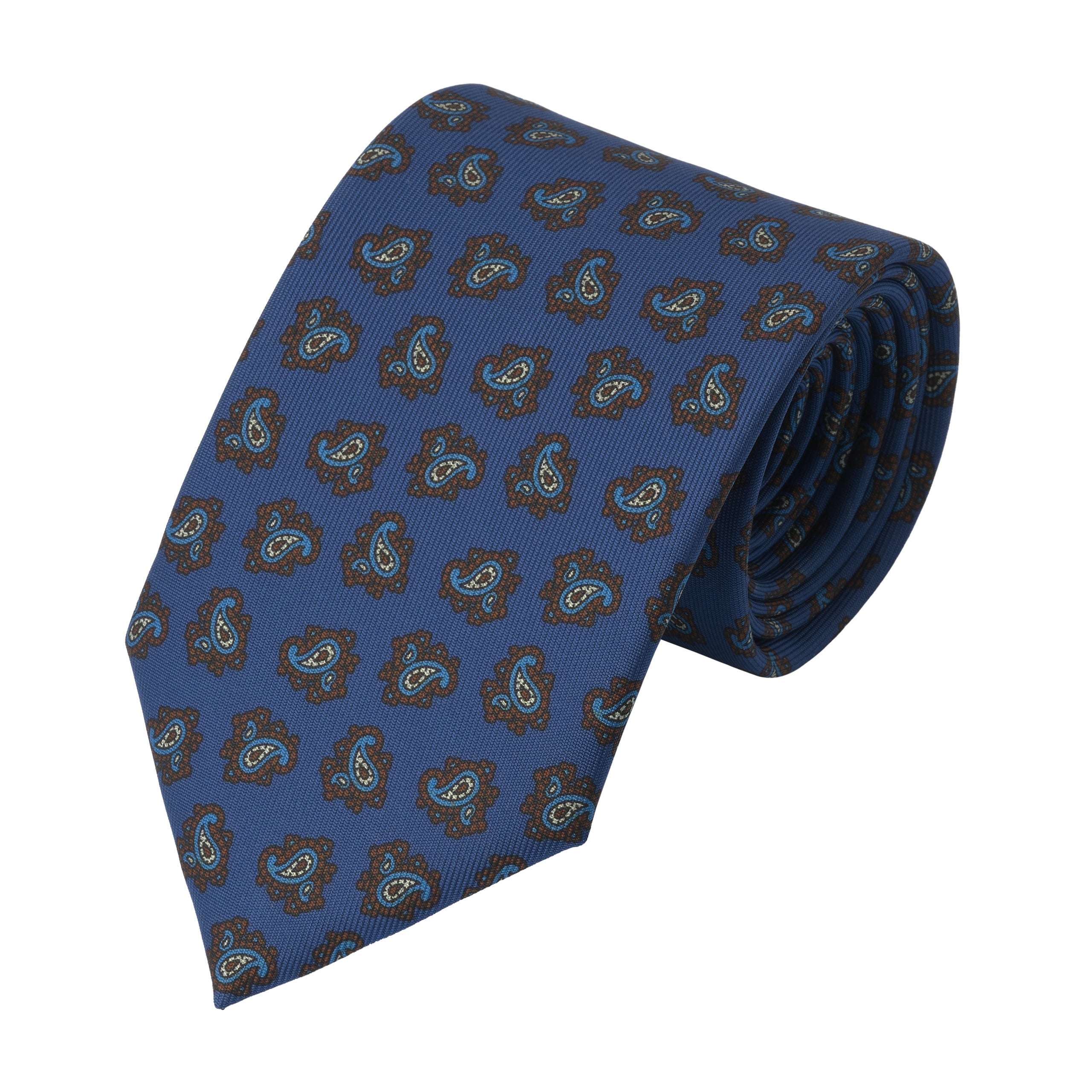 Printed Paisley Silk Tie in Royal Blue