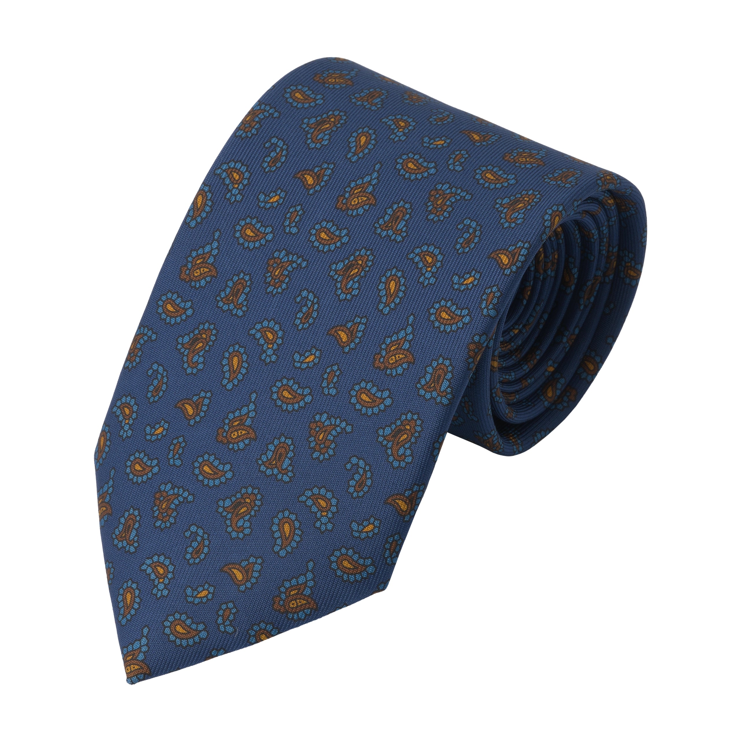 Printed Paisley Silk Tie in Royal Blue