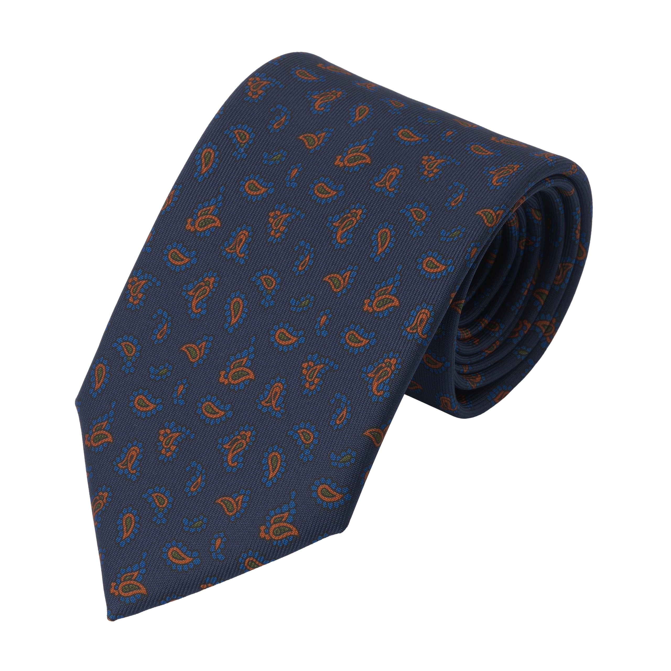 Printed Paisley Silk Tie in Dark Blue