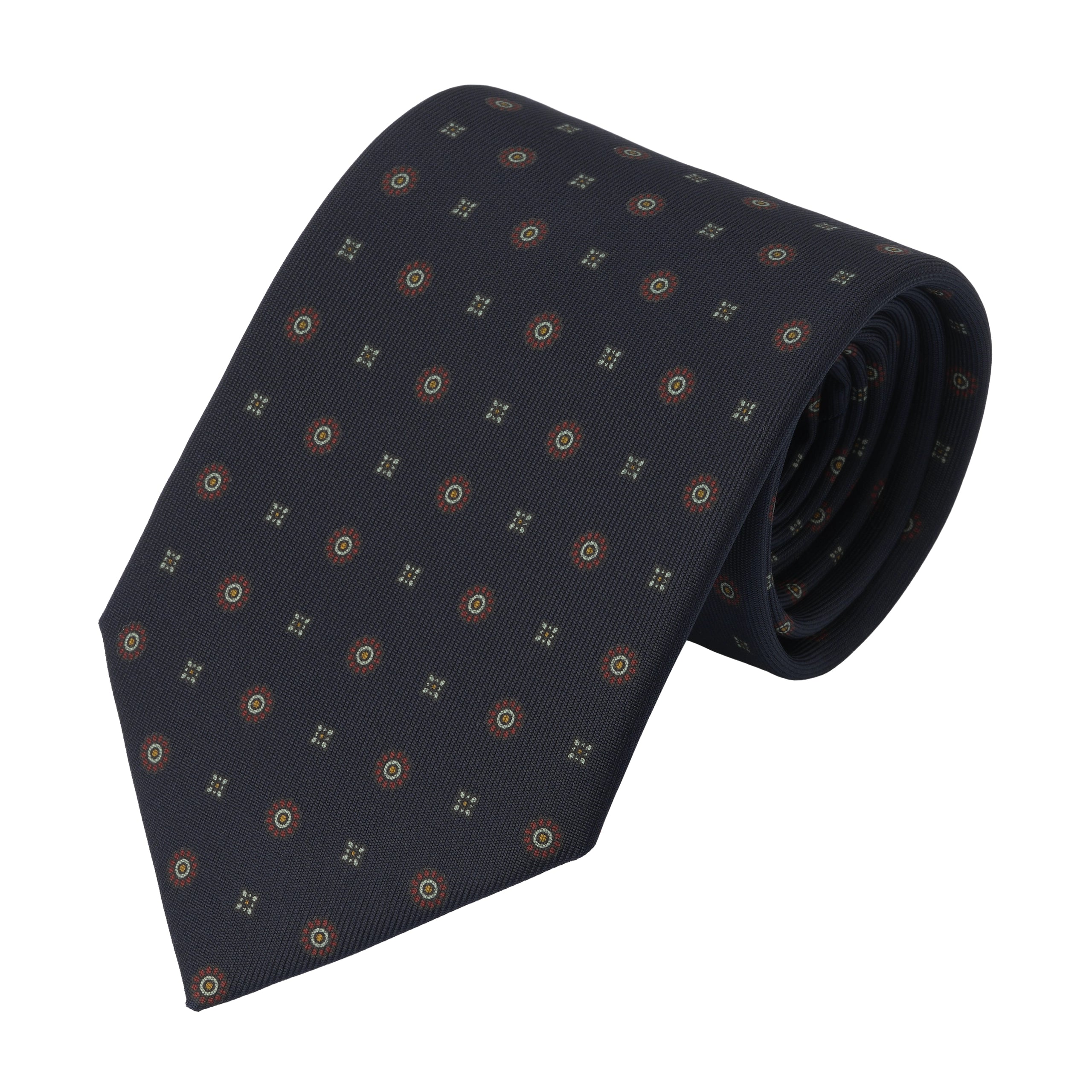 Printed Silk Tie in Navy Blue